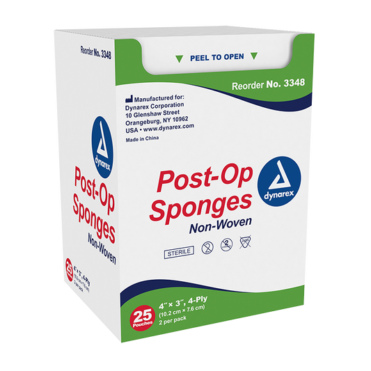 Dynarex Post-op Sponge - Sterile 2's, 4 Ply - 25ea/bx, 24bxs/cs (600 Count)