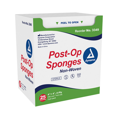 Dynarex Post-op Sponge - Sterile 2's, 4 Ply - 25ea/bx, 24bxs/cs (600 Count)