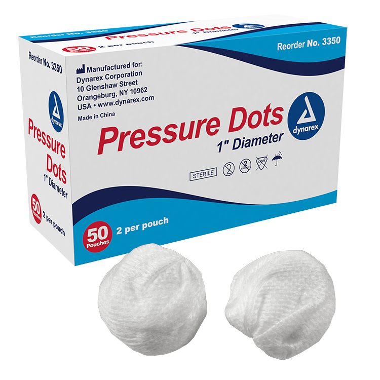 Dynarex Pressure Dot, 2.5 cm, 2ea/pouch, 50pouches/bx, 10bxs/cs (1000 Count)