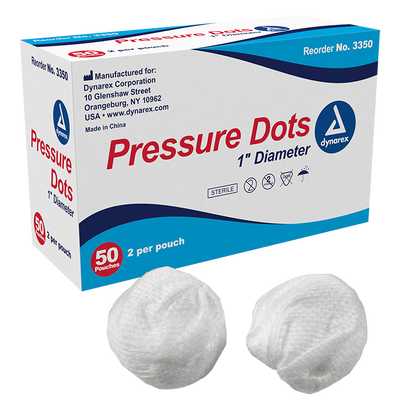 Dynarex Pressure Dot, 2.5 cm, 2ea/pouch, 50pouches/bx, 10bxs/cs (1000 Count)