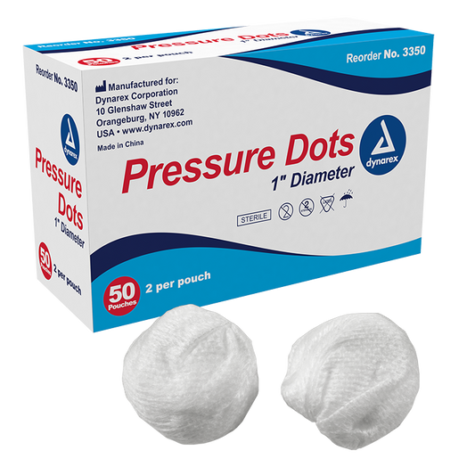 Dynarex Pressure Dot, 2.5 cm, 2ea/pouch, 50pouches/bx, 10bxs/cs (1000 Count)