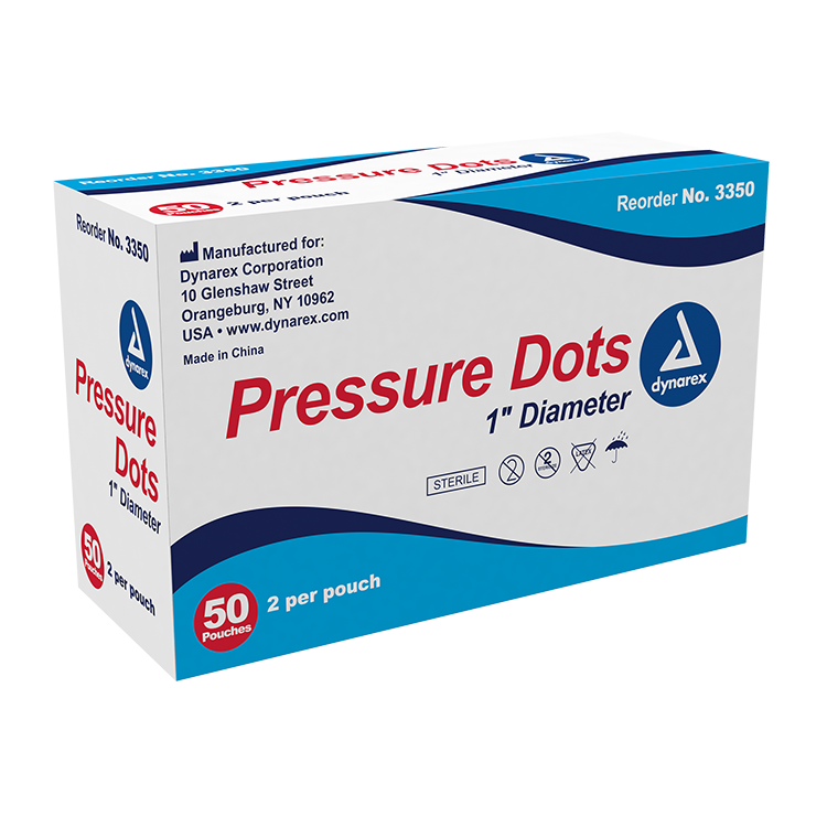 Dynarex Pressure Dot, 2.5 cm, 2ea/pouch, 50pouches/bx, 10bxs/cs (1000 Count)