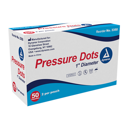 Dynarex Pressure Dot, 2.5 cm, 2ea/pouch, 50pouches/bx, 10bxs/cs (1000 Count)
