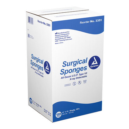 Dynarex X-Ray Detectable Surgical Gauze Sponge - Sterile, 4" x 4", 10ea/bx, 128bxs/cs (1280 Count)