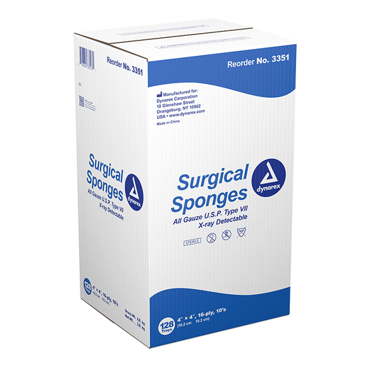 Dynarex X-Ray Detectable Surgical Gauze Sponge - Sterile, 4" x 4", 10ea/bx, 128bxs/cs (1280 Count)