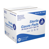 Dynarex Gauze Pad - Sterile 1's, 2" x 2" 12 Ply, 100ea/bx, 24bxs/cs (2400 Count)