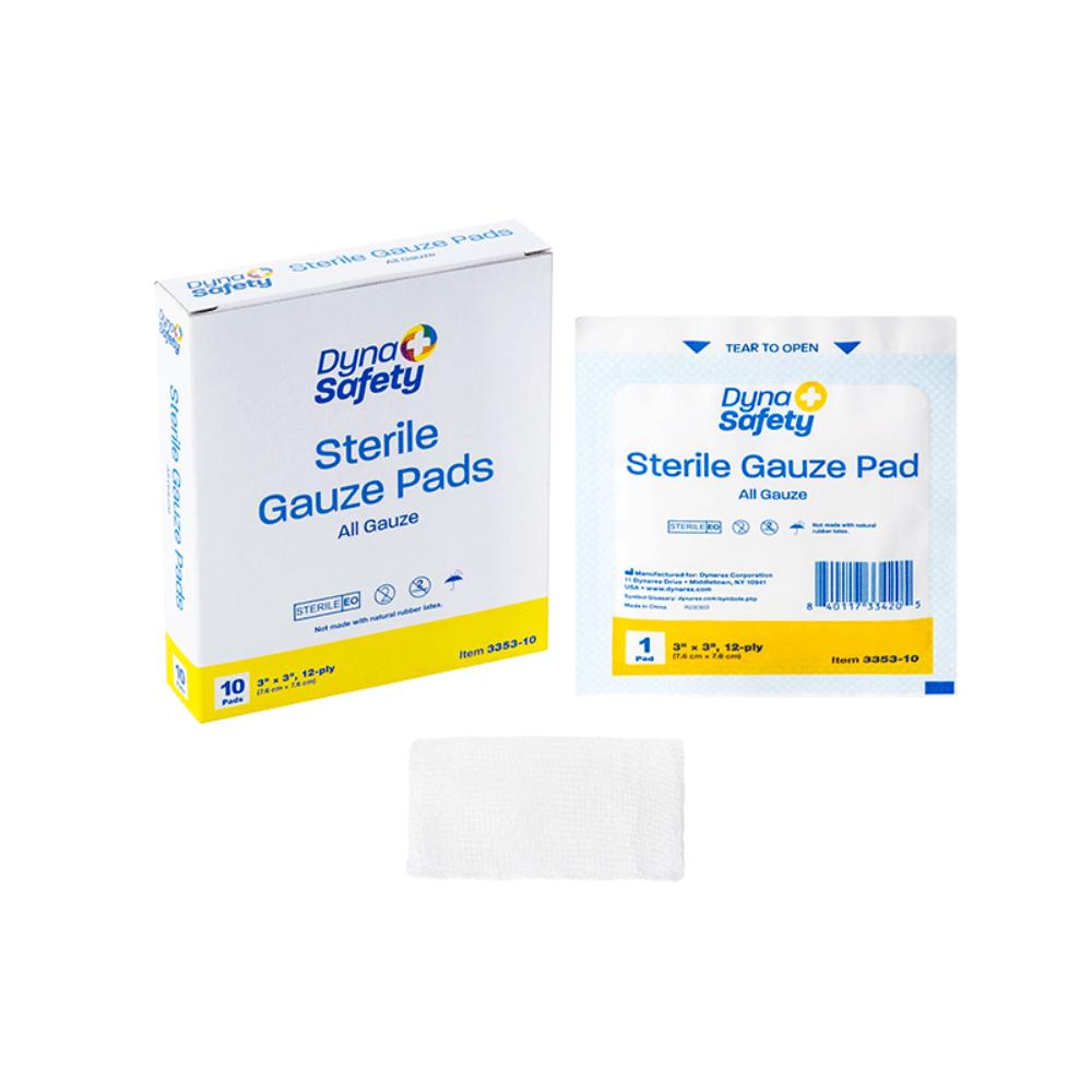 Dynarex Gauze Pad - Sterile 1's, 3" x 3" 12 Ply, 10ea/bx, 48bxs/cs (480 Count)