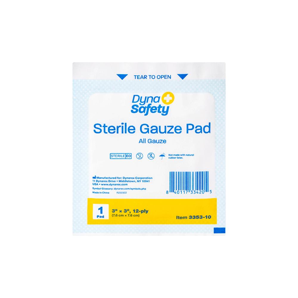 Dynarex Gauze Pad - Sterile 1's, 3" x 3" 12 Ply, 10ea/bx, 48bxs/cs (480 Count)