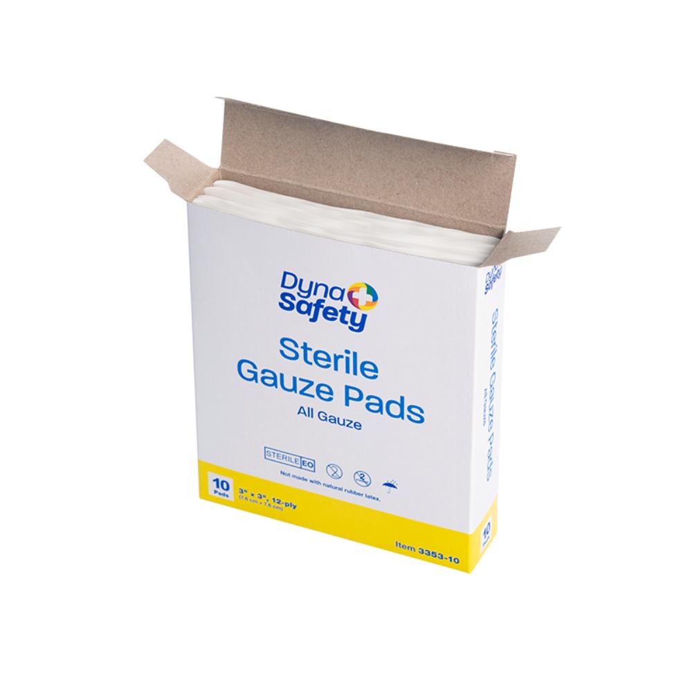 Dynarex Gauze Pad - Sterile 1's, 3" x 3" 12 Ply, 10ea/bx, 48bxs/cs (480 Count)