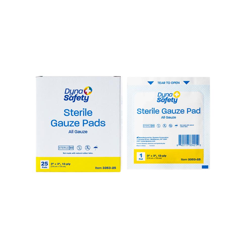 Dynarex Gauze Pad - Sterile 1's, 3" x 3" 12 Ply, 25ea/bx, 28bxs/cs (700 Count)