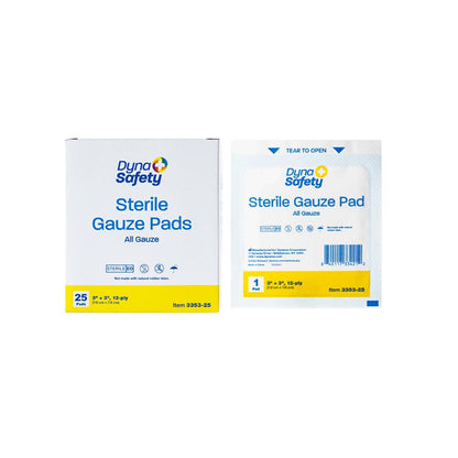 Dynarex Gauze Pad - Sterile 1's, 3" x 3" 12 Ply, 25ea/bx, 28bxs/cs (700 Count)