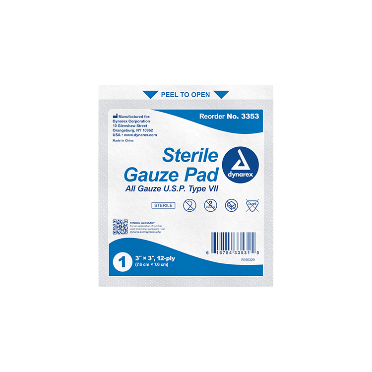 Dynarex Sterile Gauze Pads 1's - 12 Ply, 100ea/bx