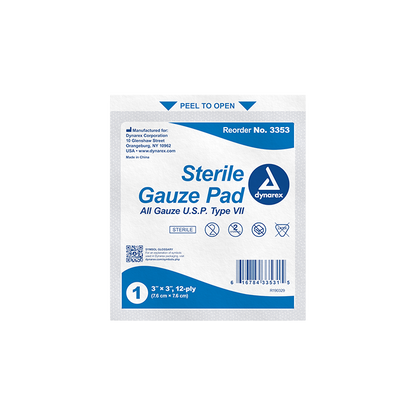 Dynarex Sterile Gauze Pads 1's - 12 Ply, 100ea/bx