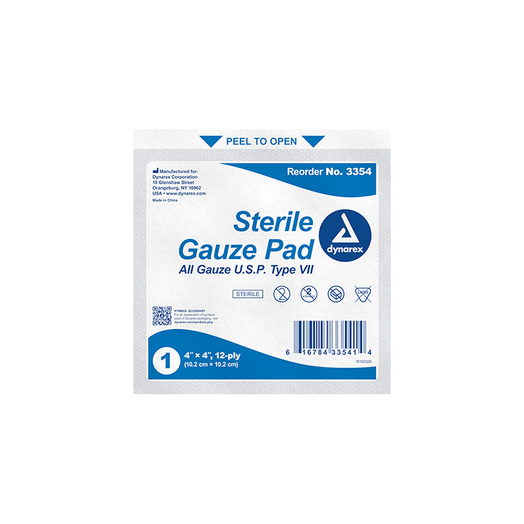 Dynarex Sterile Gauze Pads 1's - 12 Ply, 100ea/bx