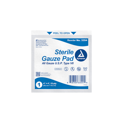 Dynarex Sterile Gauze Pads 1's - 12 Ply, 100ea/bx