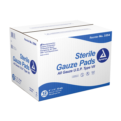 Dynarex Sterile Gauze Pads 1's - 12 Ply, 100ea/bx