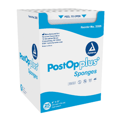 Dynarex Post Op Plus Sponge, 4" x 3" - 25ea/bx, 24bxs/cs (600 Count)