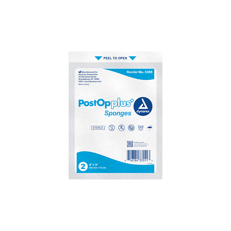 Dynarex Post Op Plus Sponge, 4" x 3" - 25ea/bx, 24bxs/cs (600 Count)