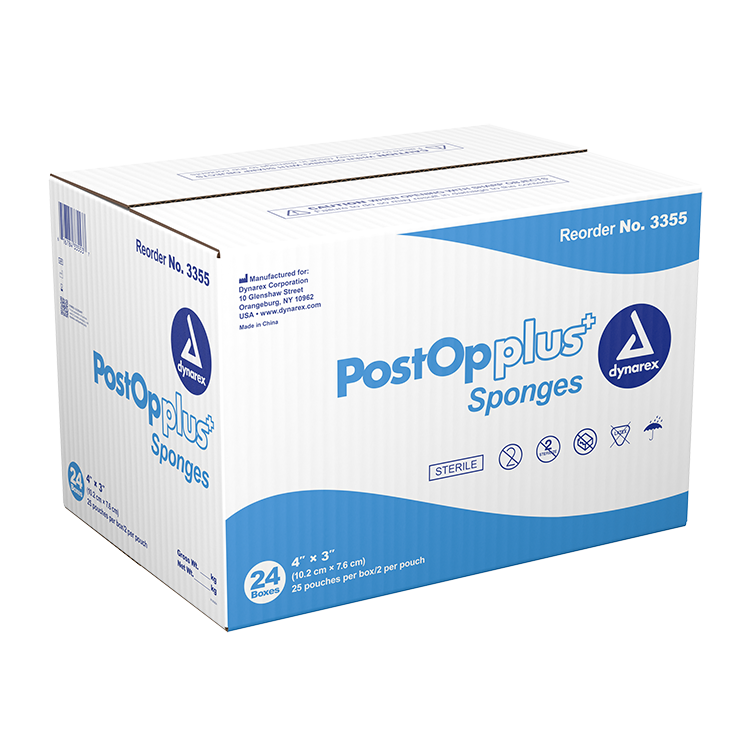 Dynarex Post Op Plus Sponge, 4" x 3" - 25ea/bx, 24bxs/cs (600 Count)
