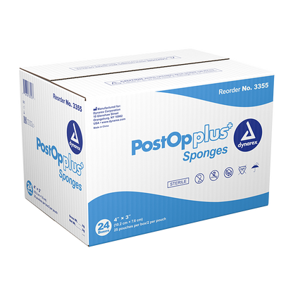 Dynarex Post Op Plus Sponge, 4" x 3" - 25ea/bx, 24bxs/cs (600 Count)