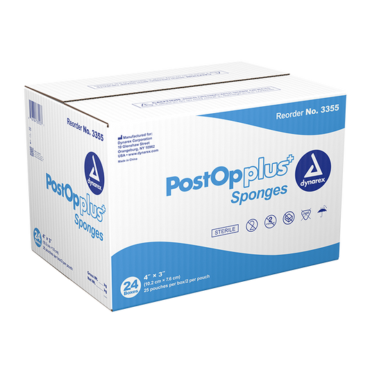 Dynarex Post Op Plus Sponge, 4" x 3" - 25ea/bx, 24bxs/cs (600 Count)