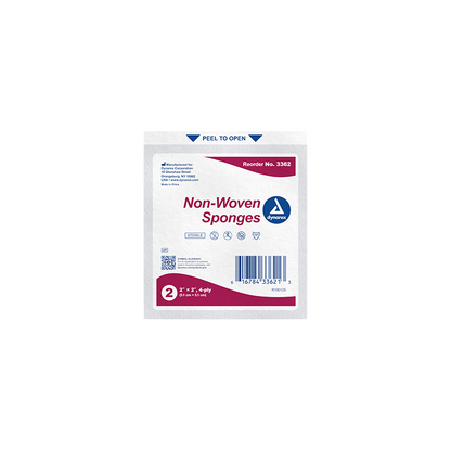 Dynarex Non-Woven Sponge - Sterile 2's, 2" x 2" 4 Ply - 50ea/bx, 30bxs/cs (1500 Count)