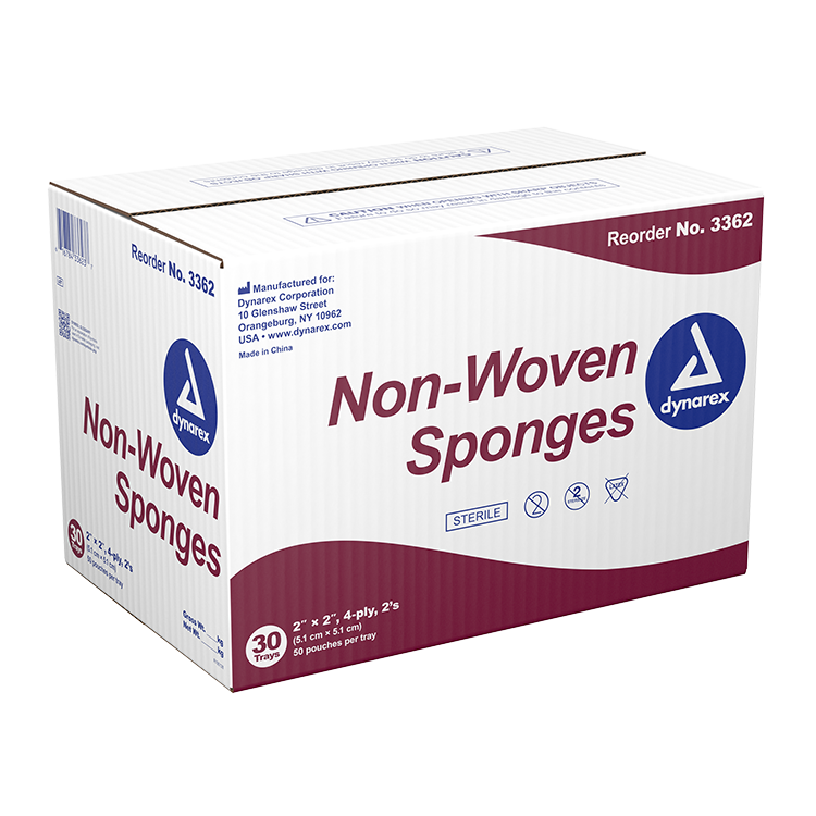 Dynarex Non-Woven Sponge - Sterile 2's, 2" x 2" 4 Ply - 50ea/bx, 30bxs/cs (1500 Count)