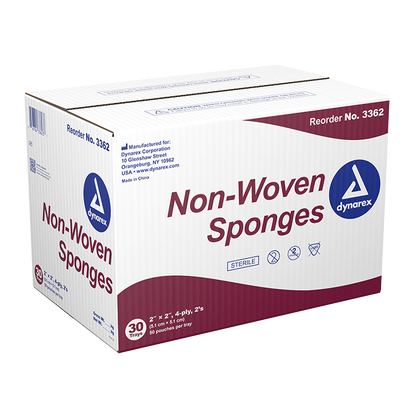 Dynarex Non-Woven Sponge - Sterile 2's, 2" x 2" 4 Ply - 50ea/bx, 30bxs/cs (1500 Count)