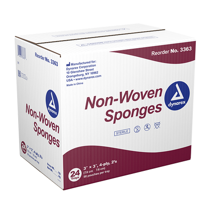 Dynarex Non-Woven Sponge - Sterile 2's, 3" x 3" 4 Ply - 50ea/bx, 24bxs/cs (1200 Count)