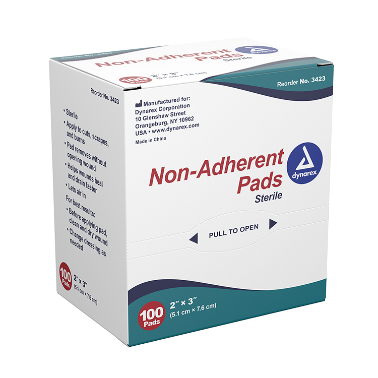 Dynarex Non-Adherent Pads - Sterile, 2" x 3", 100ea/bx, 12bxs/cs (1200)