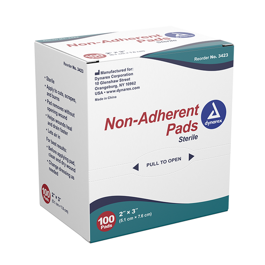 Dynarex Non-Adherent Pads - Sterile, 2" x 3", 100ea/bx, 12bxs/cs (1200)