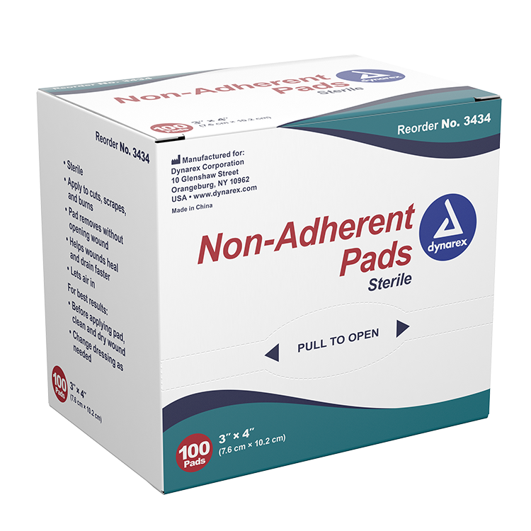 Dynarex Non-Adherent Pads - Sterile, 3" x 4" - 100ea/bx, 12bxs/cs (1200 Count)