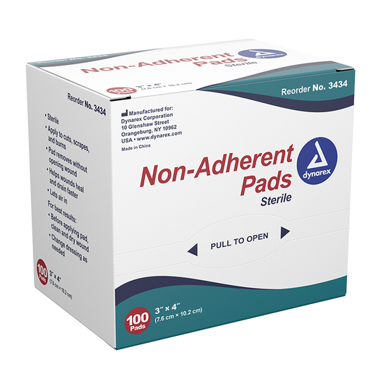 Dynarex Non-Adherent Pads - Sterile, 3" x 4" - 100ea/bx, 12bxs/cs (1200 Count)