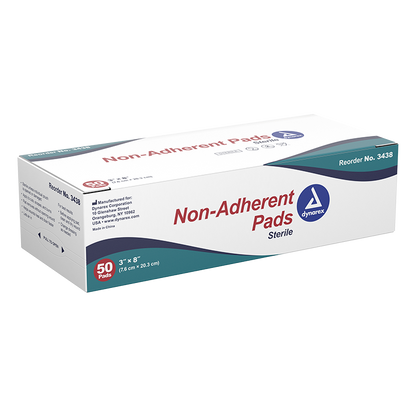 Dynarex Non-Adherent Pads - Sterile, 3" x 8", 50ea/bx, 12bxs/cs (600 Count)