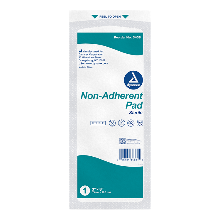 Dynarex Non-Adherent Pads - Sterile, 3" x 8", 50ea/bx, 12bxs/cs (600 Count)