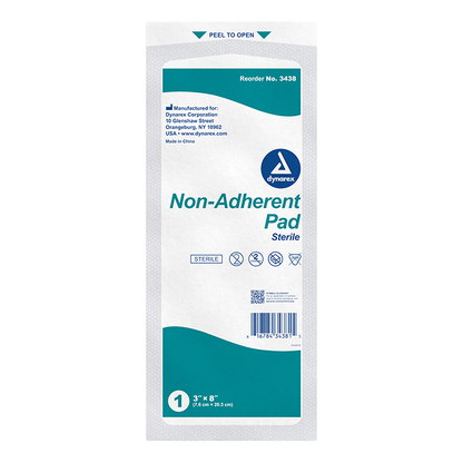 Dynarex Non-Adherent Pads - Sterile, 3" x 8", 50ea/bx, 12bxs/cs (600 Count)