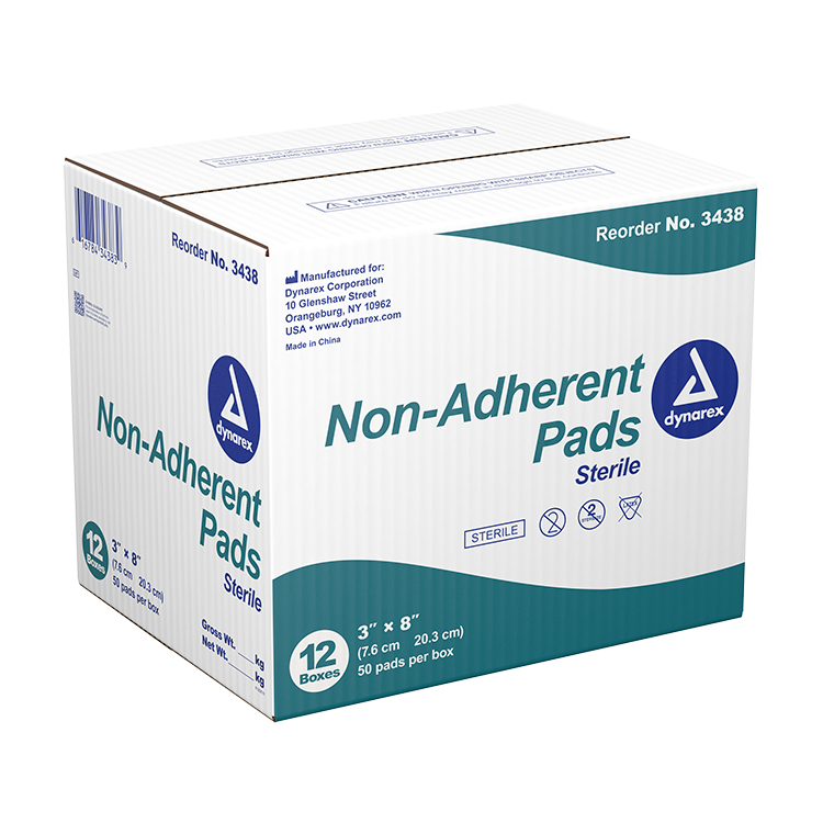 Dynarex Non-Adherent Pads - Sterile, 3" x 8", 50ea/bx, 12bxs/cs (600 Count)