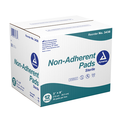Dynarex Non-Adherent Pads - Sterile, 3" x 8", 50ea/bx, 12bxs/cs (600 Count)