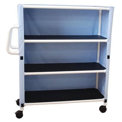 MJM International 345-3C 3-shelf linen cart with mesh or solid cover, 4" casters, shelf size: 20" x 45", 125 lbs per shelf