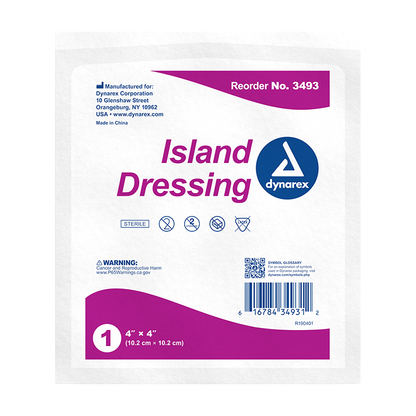Dynarex Island Dressing Sterile, 4" x 4" - 25ea/bx, 6bxs/cs (150 Count)