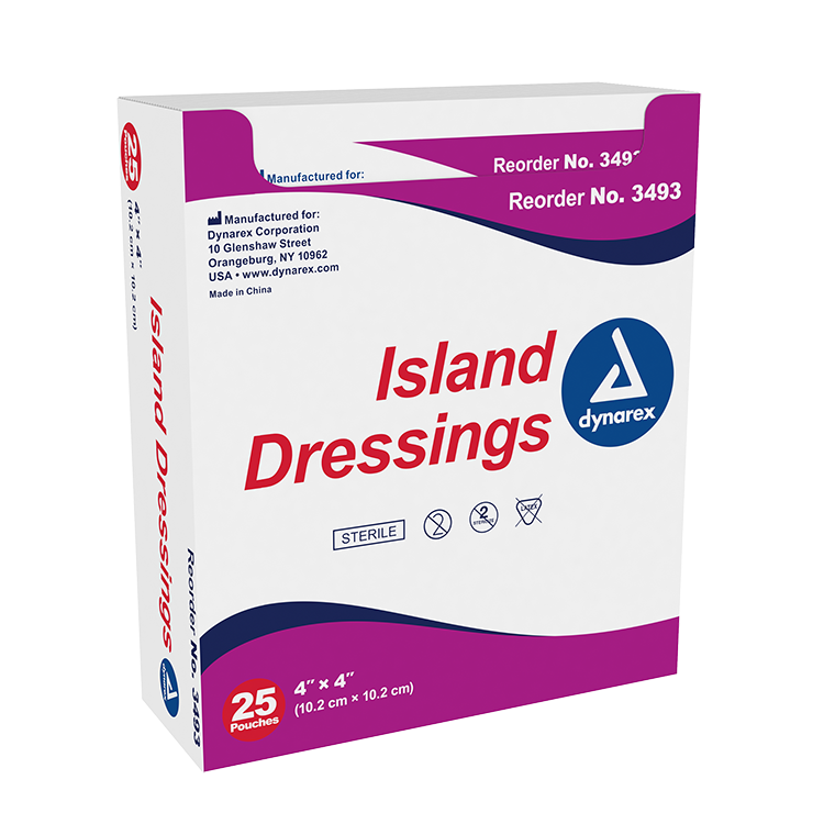 Dynarex Island Dressing Sterile, 4" x 4" - 25ea/bx, 6bxs/cs (150 Count)