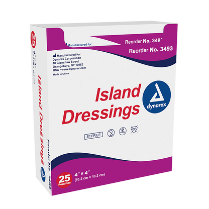 Dynarex Island Dressing Sterile, 4" x 4" - 25ea/bx, 6bxs/cs (150 Count)