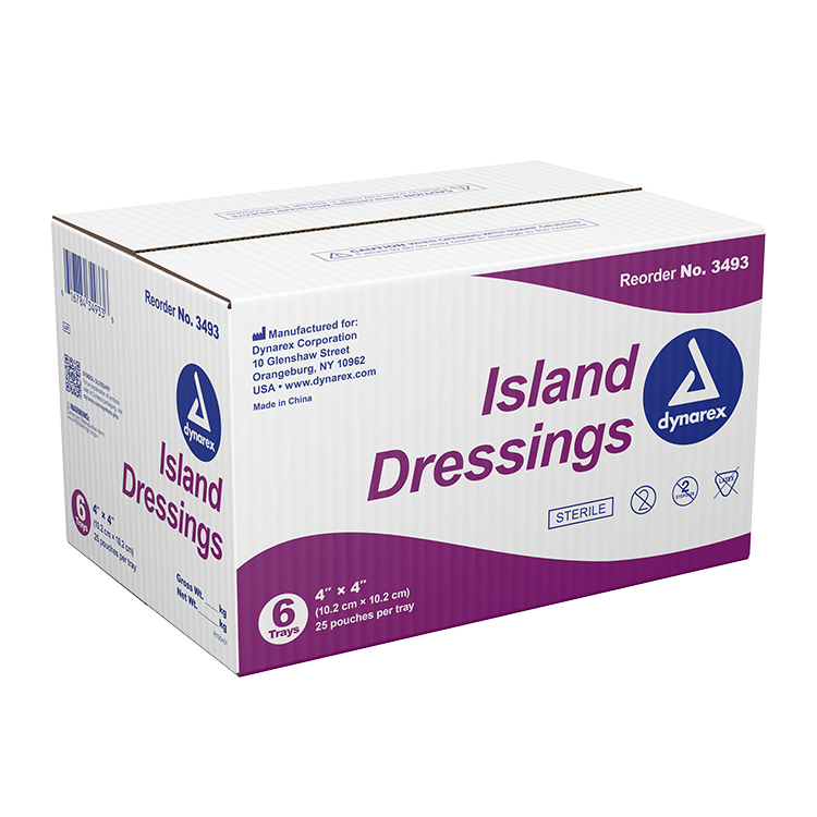 Dynarex Island Dressing Sterile, 4" x 4" - 25ea/bx, 6bxs/cs (150 Count)