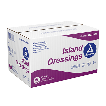 Dynarex Island Dressing Sterile, 4" x 4" - 25ea/bx, 6bxs/cs (150 Count)