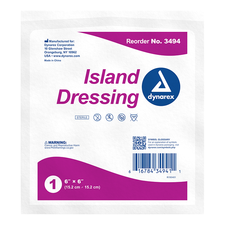 Dynarex Island Dressing Sterile, 6" x 6" - 25ea/bx 6bxs/cs (150 Count)