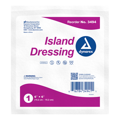 Dynarex Island Dressing Sterile, 6" x 6" - 25ea/bx 6bxs/cs (150 Count)