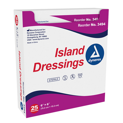 Dynarex Island Dressing Sterile, 6" x 6" - 25ea/bx 6bxs/cs (150 Count)