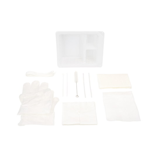 Dynarex Tracheostomy Care Kit - Three Compartment Tray with Vinyl Gloves (20 Count)