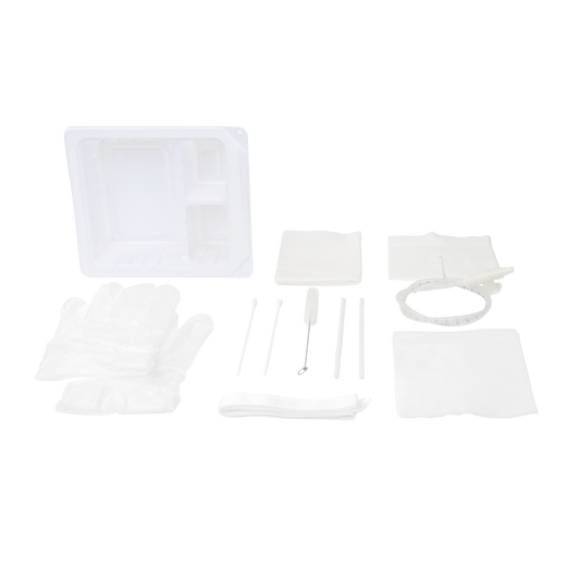 Dynarex Tracheostomy Care Kit - Two Compartment Tray with Vinyl Gloves and 14FR Catheter (20 Count)