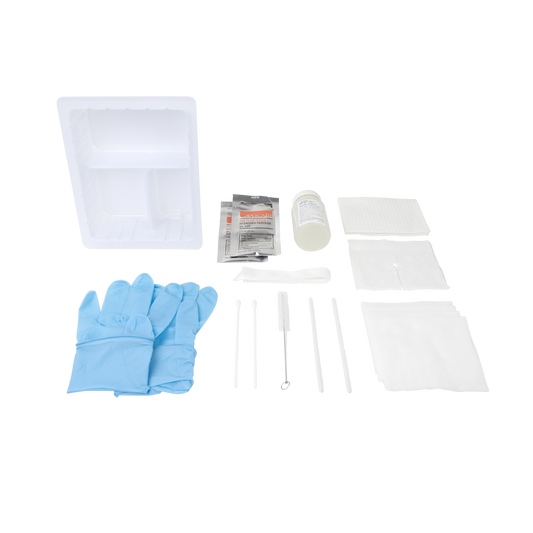 Dynarex Tracheostomy Care Kit - Three Compartment Tray with Nitrile Gloves and Saline & Peroxide (20 Count)